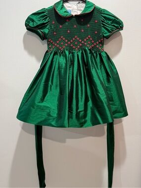 Anavini Hand Smocked Green Holiday Dress Toddler Girls Size 3 Christmas